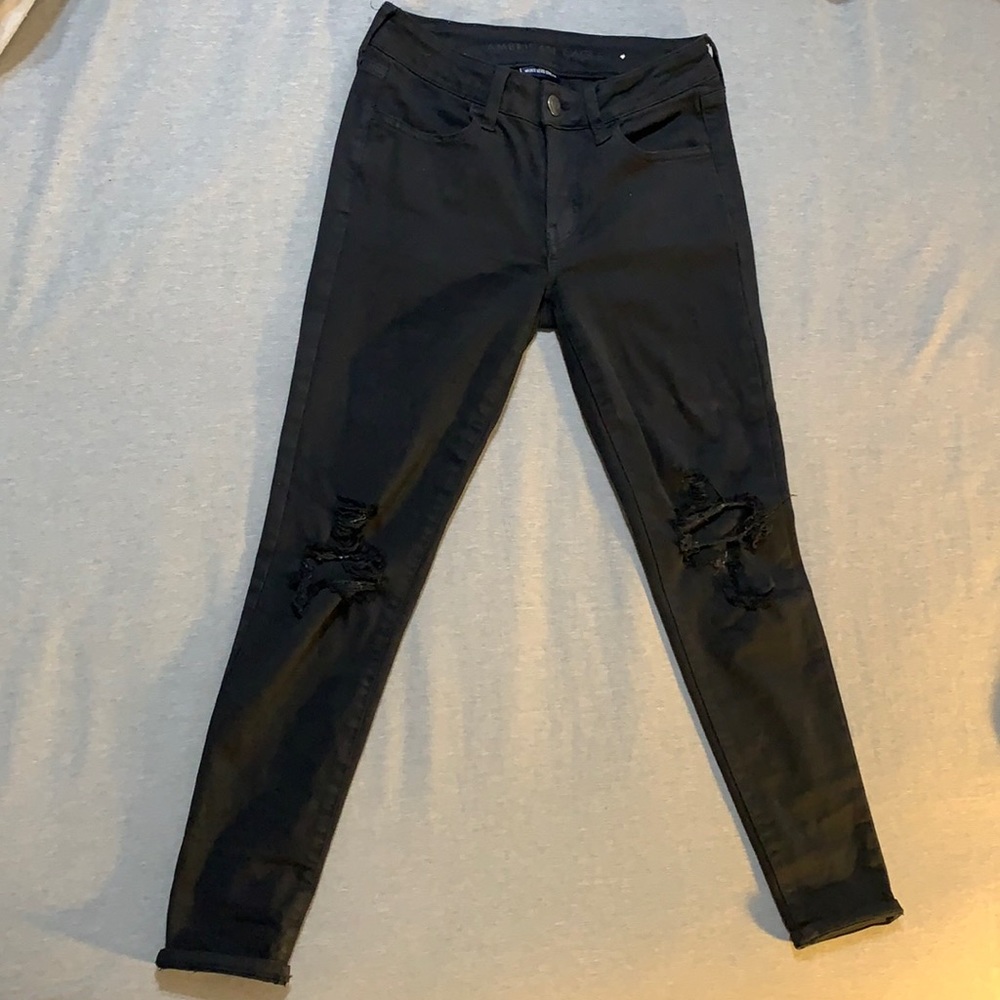 American Eagle black, ripped skinny jeans
